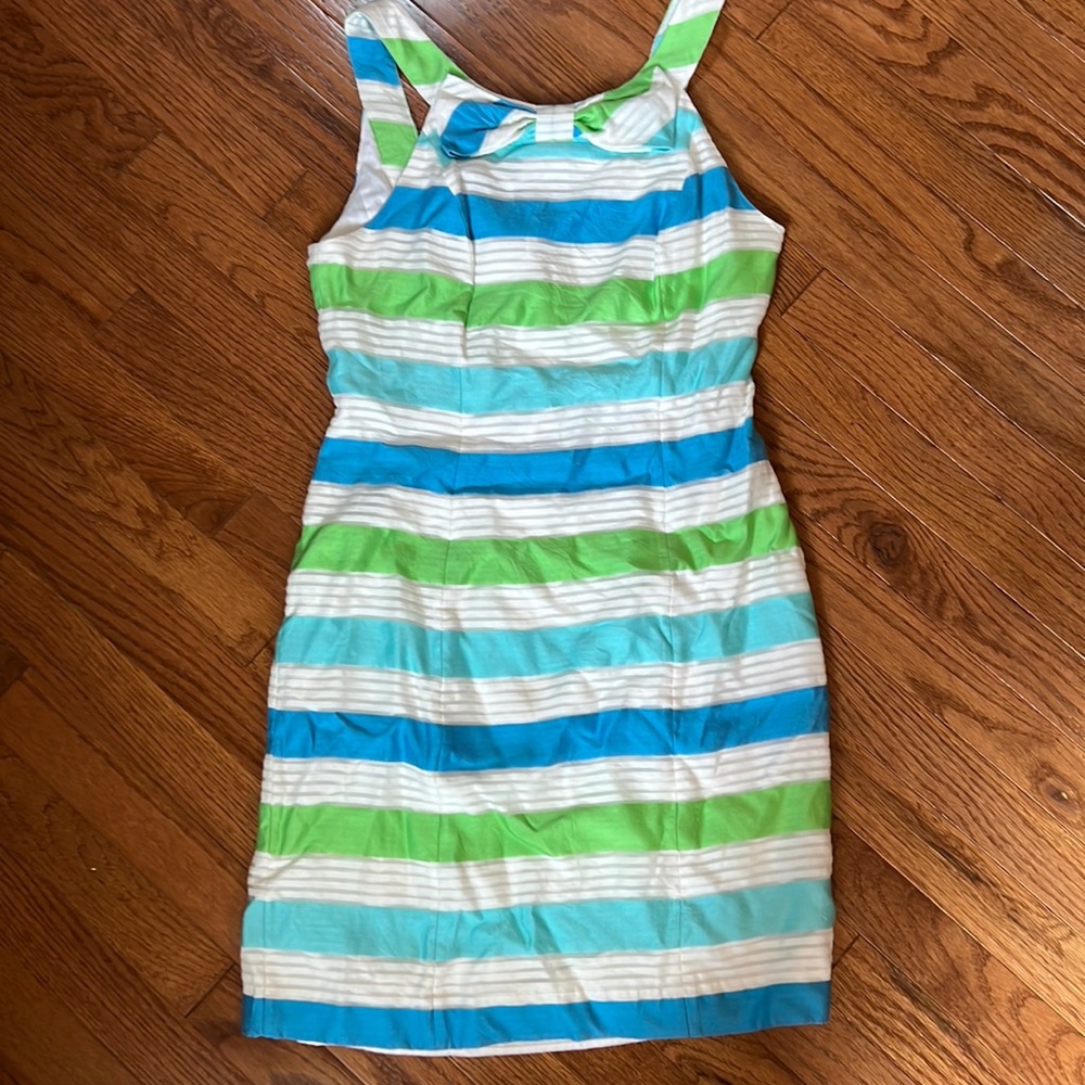 Lilly Pulitzer blue green striped bow dress